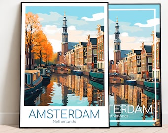 Amsterdam Travel Poster Autumn Amsterdam Poster Autumn Netherlands Vintage Poster Amsterdam Travel Poster Autumn Amsterdam Print Travel Print