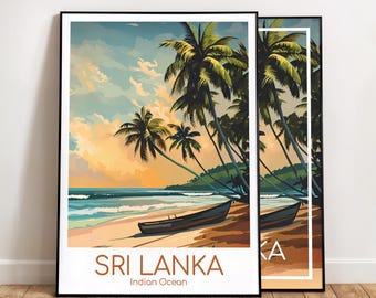 Póster de Sri Lanka para pared, póster del Océano Índico, póster vintage, póster de viaje de Sri Lanka, regalo, lámina de Sri Lanka, lámina de viaje