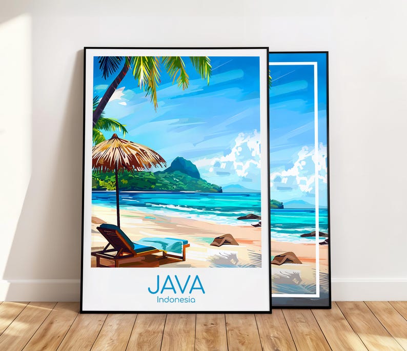Java Poster Java Wall Art Indonesien Java Reiseposter Java Print Vintage Java Geschenk Java Reisedruck Strand Urlaub Bild 1