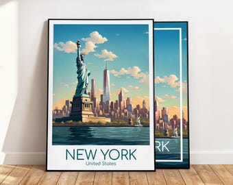 Póster de Nueva York, Póster de viaje de Nueva York, Lámina artística de Estados Unidos, Póster de viaje vintage de Nueva York, Regalo, Lámina artística de Nueva York