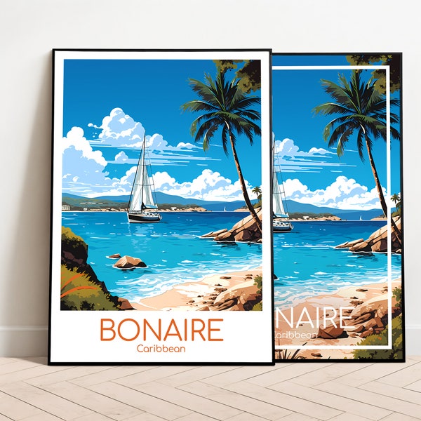 Bonaire Travel Poster Bonaire Poster Wall Art Caribbean Vintage Poster Travel Poster Gift Bonaire Print Art Print