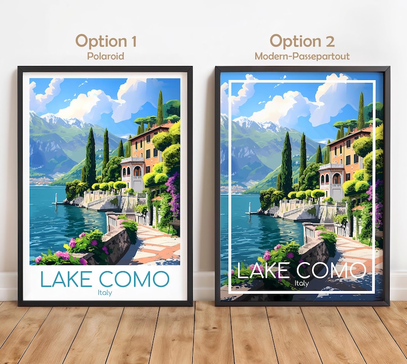 Póster del Lago de Como para pared, Póster de viaje del Lago de Como, Póster vintage de Italia, Póster de viaje del Lago de Como para regalo, Lámina del Lago de Como, Lámina de viaje imagen 2