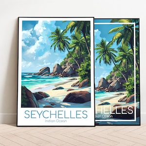 Póster de viaje a Seychelles Póster de Seychelles Arte mural Póster vintage del océano Índico Póster de viaje a Seychelles Impresión de Seychelles Impresión de viaje