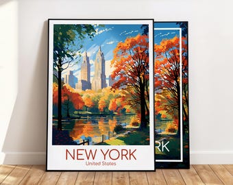 New York Poster Central Park New York Wall Art America New York Travel Poster New York Print Vintage New York Gift New York Travel Print