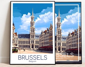 Affiche de voyage de Bruxelles Affiche de Bruxelles Art mural Belgique Affiche vintage Affiche de voyage de Bruxelles Cadeau Impression de Bruxelles Impression de voyage