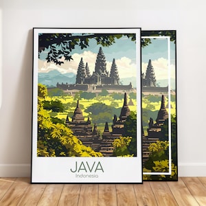 Java Poster Java Wall Art Indonesien Prambanan-Tempel Java Reiseposter Java Print Vintage Java Geschenk Java Reisedruck