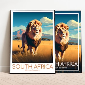 South Africa Travel Poster Lion South Africa Poster Lion Wall Art Vintage Poster Travel Poster Gift South Africa Print Lion Art Print