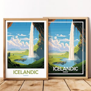 Iceland Reiseposter Iceland Poster Wall Art Seljalandsfoss Vintage Poster Travel Poster Geschenk Iceland Print Kunstdruck