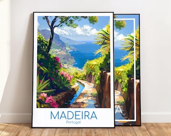 Póster de Madeira para pared, póster de viaje de Madeira, póster vintage de Portugal, regalo de póster de viaje de Madeira, lámina de Madeira, lámina de viaje