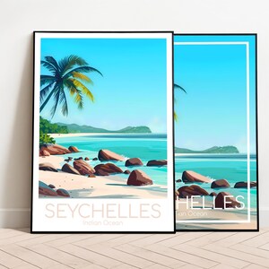 Seychellen Reiseposter Seychellen Poster Strand Indischer Ozean Vintage Poster Seychellen Travel Poster Seychellen Print Reisedruck