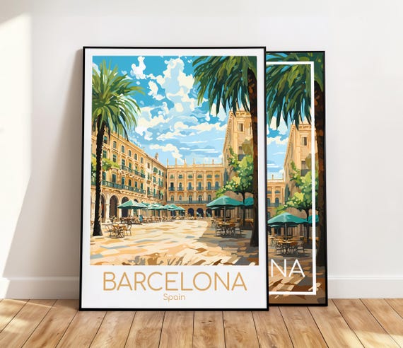 Barcelona Poster Plaça Reial Wall Art Barcelona Reiseposter Spanien Vintage Poster Barcelona Travel Poster Geschenk Plaça Reial Print