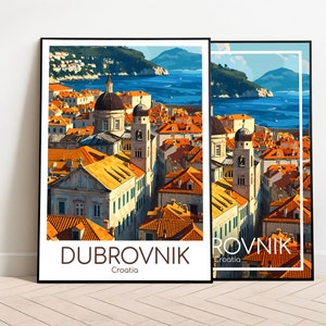Cartel de viaje de Dubrovnik, cartel del casco antiguo de Dubrovnik, arte de la pared del casco antiguo, cartel vintage de Croacia, cartel de viaje, impresión de Dubrovnik, impresión de arte del casco antiguo