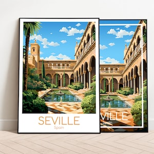 Seville Travel Poster Alcázar Seville Poster Alcázar Spain Vintage Poster Seville Travel Poster Alcázar Gift Seville Print Travel Print