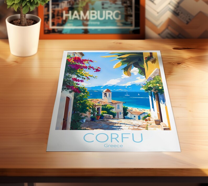 Corfu poster, Corfu muurdecoratie, Griekenland, Corfu reisposter, Corfu print, vintage Corfu cadeau, Corfu reisprint afbeelding 8