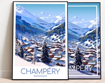 Champéry Affiche de voyage Champéry Affiche Wall Art Suisse vintage Affiche Champéry Affiche de voyage Cadeau Champéry Impression Voyage Impression