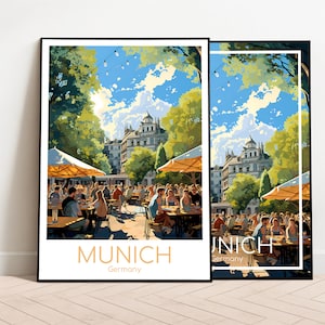 Affiche de voyage de Munich Affiche de Munich Art mural Jardin de bière Allemagne Affiche vintage Affiche de voyage Cadeau Impression de Munich Impression d'art