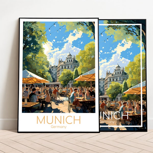 München Reiseposter München Poster Wall Art Biergarten Deutschland Vintage Poster Travel Poster Geschenk München Print Kunstdruck