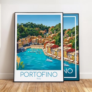 Poster di Portofino da appendere al muro, poster di viaggio di Portofino, poster vintage dell'Italia, poster di viaggio di Portofino da regalare, stampa di viaggio di Portofino