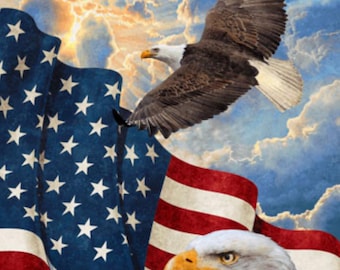 Stars and Stripes American Flag and  Eagle Quilt Panel 32x43