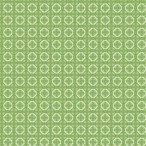 Op de afbeelding: Een herhalend patroon met witte cirkels en kruisen op een lichtgroene achtergrond. Het ontwerp heeft een rasterachtige structuur, waarbij elk cirkel- en kruiselement netjes is uitgelijnd, waardoor een symmetrisch en visueel aantrekkelijk patroon ontstaat.