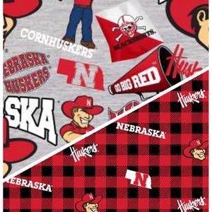 Go Huskers! Herbie Husker cotton Material and Nebraska Buffalo Plaid Material 44” wide sold by the quarter yard