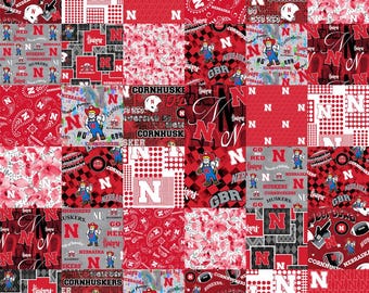 Nebraska Cornhuskers Cheater Quilt Fabric (58”) wide  and coordinating collegiate red and charcoal blenders (44” wide)