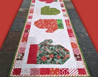 Color Mittens Christmas Holiday Table Runner Villa Rosa Digital Download Pattern 16”x58”
