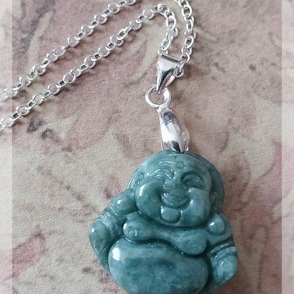 collier pendentif bouddha jade, argent 925, lithothérapie, reiki, énergies, wicca, magie, occulte, ésotérisme, bijoux, cadeau, occultisme