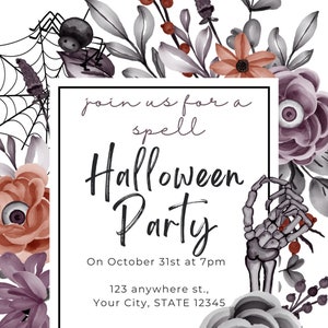 Customized Halloween Party Invitation Gothic Floral