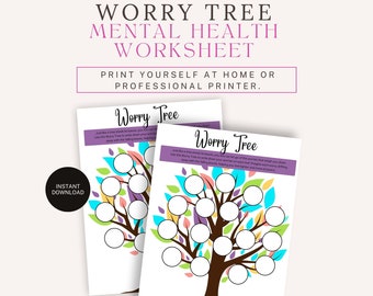 Sorgenbaum psychische Gesundheit Arbeitsblatt - druckbare PDF zur Angstlinderung und Achtsamkeit DIY