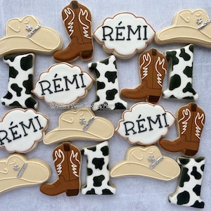 Western Birthday Decorated Cookies, Western Party, First rodeo, Cowboy Cookies, Cowgirl Party Favors, Hats and Boots, Cowboy Birthday, Custo