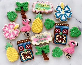 Aloha Decorated Cookies: Luau Party Favors, Hawaiian Birthday