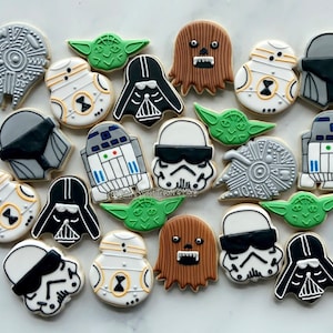 Star Wars Decorated Cookies, Space Ships, Darth, Storm Trooper, BB8, Yoday, Party Favor Decorated Cookies, Star Wars Birthday