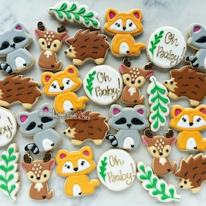Woodland Baby Theme Decorated Cookies, Deer, Raccoon, Fox, Baby Boy Cookies, It&#39;s a Boy Cookies, Woodland Theme Baby Shower