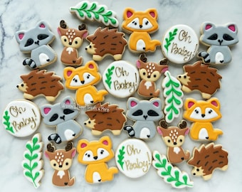 Woodland Animal Decorated Cookies: Baby Shower Favors