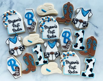 First Rodeo Decorated Cookies: Cowboy Birthday Party Favors