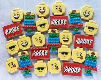 Building Block Decorated Cookies, Block Party Favors, Plastic Construction Toys, Brick Blocks, Custom Decorated Cookies, Block Cookies
