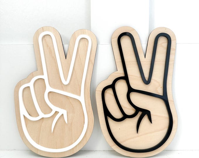 Featured listing image: Hand Peace Sign Wooden Wall Decor: Groovy Kids Room Art