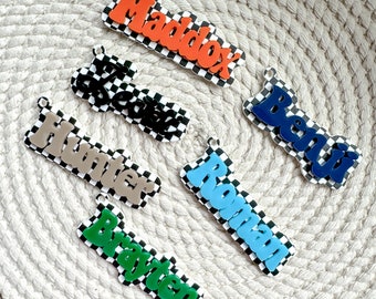 Personalized Checkered Acrylic Name Keychain, Kids Backpack Tag