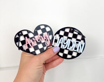 Personalized Checkered Acrylic Name Keychain, Backpack Tag