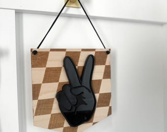 Checkered Peace Sign Room Decor, Boys Room Decor, Girls Room Decor, Gift, Groovy Decor, Bedroom Hanging Decor, Kids Bedroom Decor