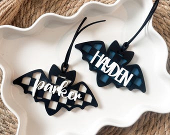 Checkered Bat Halloween Basket Tag, Halloween Boo Basket Tag, Gift Tag, Gifting, Kids Gift, Halloween, Personalized Basket Tag, Keychain