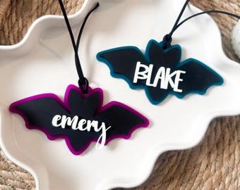 Personalized Bat Acrylic Halloween Basket Tag