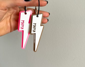 Personalized Mama Lightning Bolt Keychain: Acrylic Name Tag