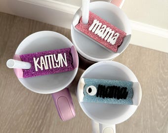 Sparkly Stanley Tumbler Name Plate: Personalized Acrylic Topper
