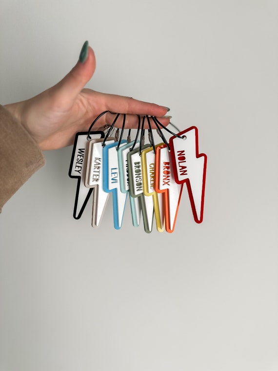 Personalized Lightning Bolt Acrylic Backpack Tag, Name Keychain
