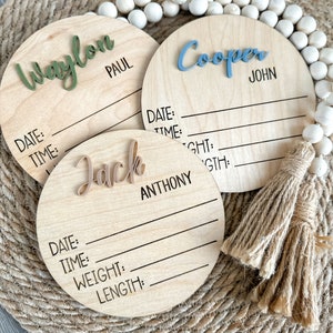 Wooden Baby Announcement Sign: 3D Acrylic Name, Birth Stats
