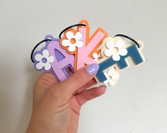 Flower Initial Acrylic Keychain Tag: Personalized Kids Backpack Accessory
