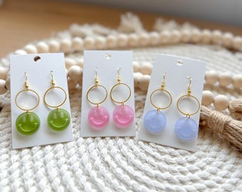 Handmade Smiley Face Dangle Hoop Earrings
