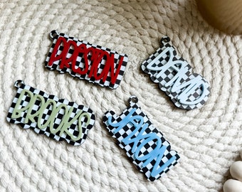 Checkered Acrylic Personalized Name Keychain